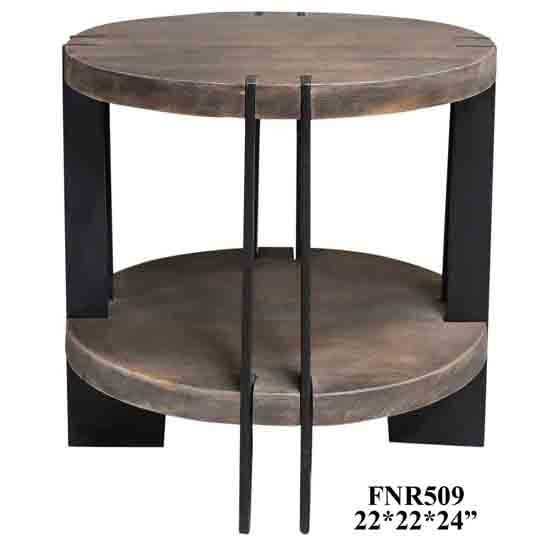Bengal Manor Iron and Acacia Wood Round End Table