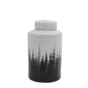 White/Gray Ceramic Jar w/ Lid