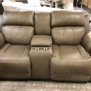 Safe Bet Leather Power Reclining Loveseat w/Console